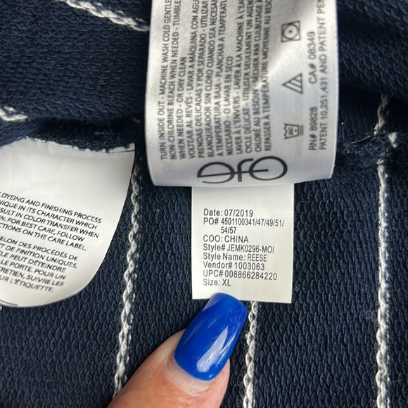 Ella Moss Reese Nautical Striped Pocket Boxy Navy & White Tee SZ XL New - Picture 10 of 13